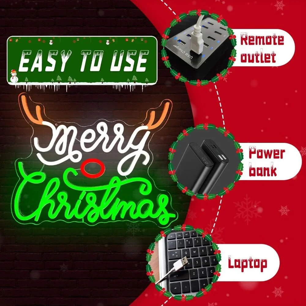 Dimmable Merry Christmas Neon Light Up Sign for Party Gift Bedroom Home Decor